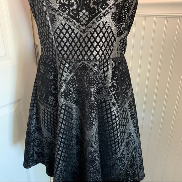 Metallic Silver and Black Burnout Velvet A-Line Dress size 13, EUC - Picture 3 of 8